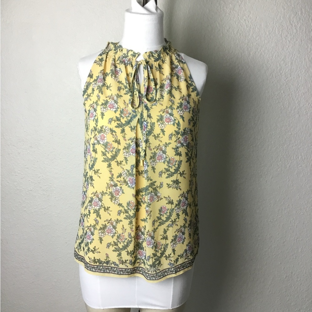 Max  Studio Blouse Size XS Top Floral Yellow Sleeveless Double Layer Wom…